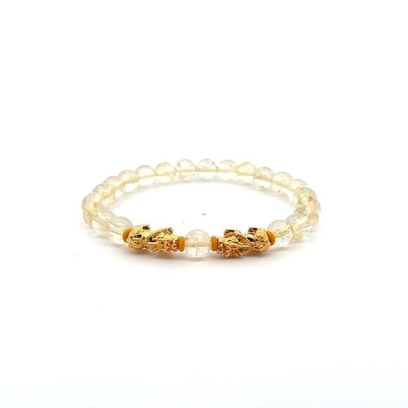 18K Gold Pixiu Double Piyao Bracelet Gemstones Citrine November Birthstones 6m - Picture 1 of 5